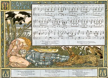 &39;The Three Ravens&39;, ilustração de canção de &39;Pan-Pipes&39;, Um livro de canções antigas, recentemente arranjado e com acompanhamentos de Theo. Marzials, publicado em Londres por George Routledge und Sons, 1884 (cor lith